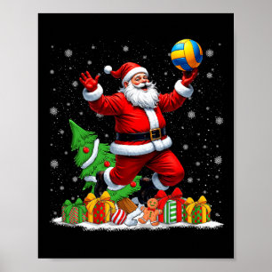 Póster Funny Santa Jugando Voleibol Navidades Encende Xm