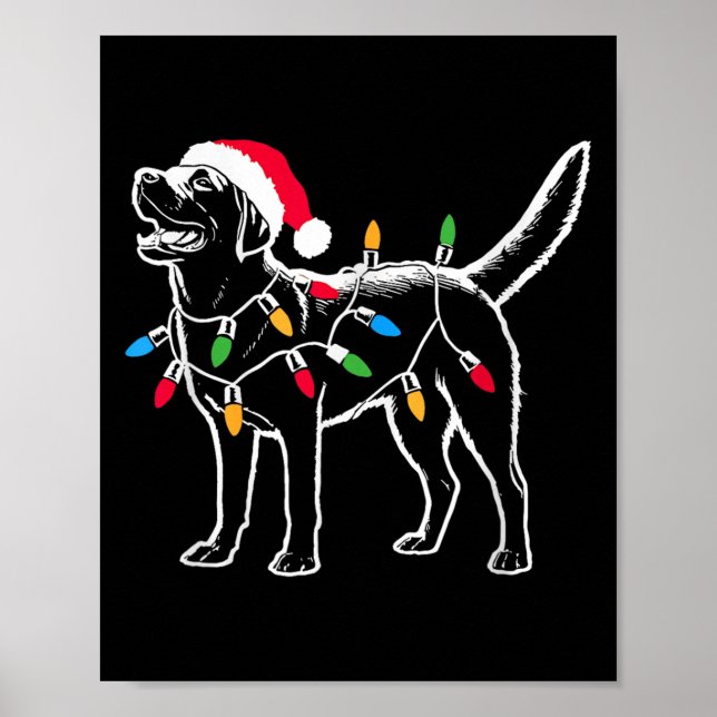 Póster Funny Santa Labrador Recuperador Navidades Luces s (Frente)