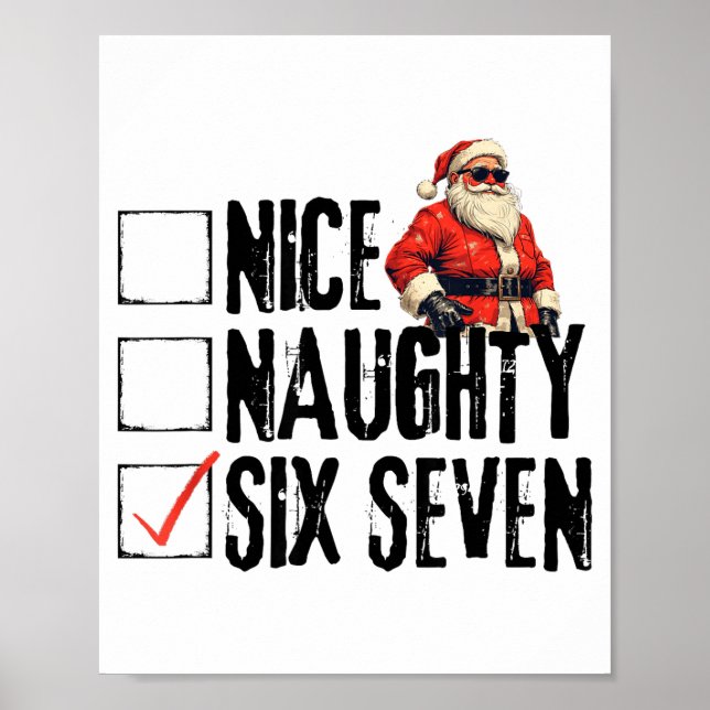 Póster Funny Santa Nice Naughty Six Seven Meme 67 Christm (Frente)