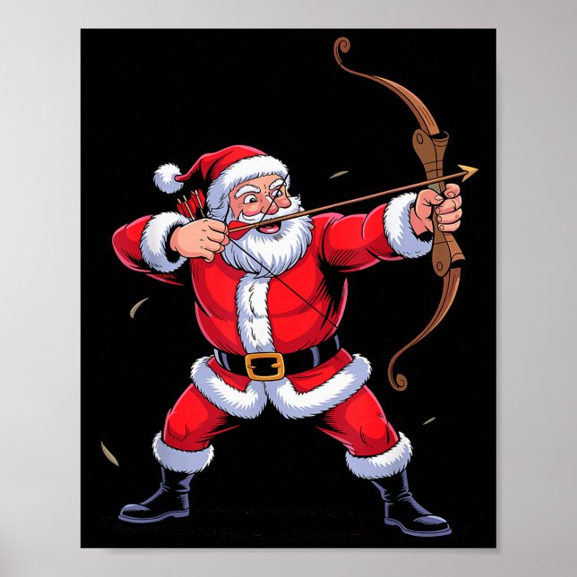 Póster Funny Santa Playing Archery Holiday Christmas Xmas (Frente)