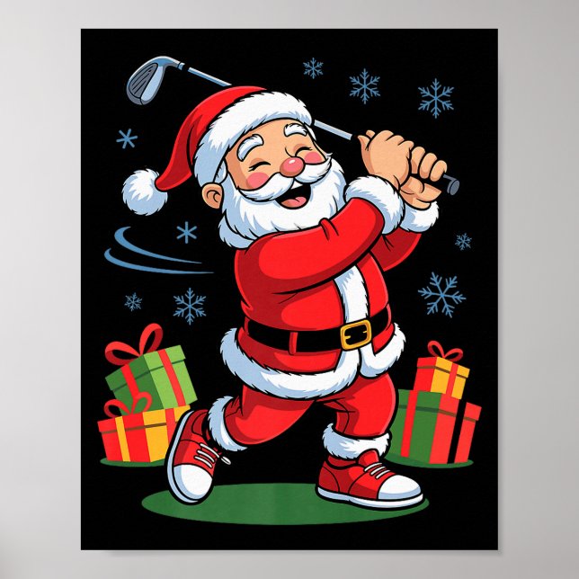 Póster Funny Santa Playing Golf Holiday Christmas Xmas Pa (Frente)