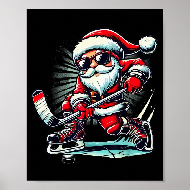 Póster Funny Santa Playing Ice Hockey Lovers Boys Girls C (Frente)
