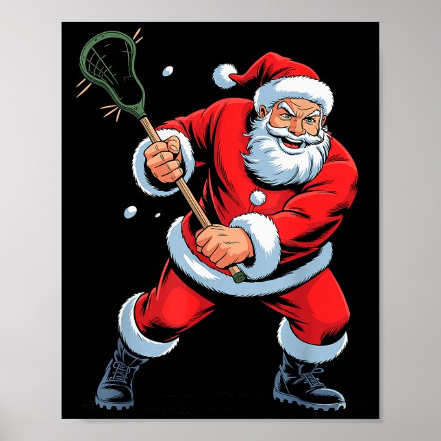 Póster Funny Santa Playing Lacrosse Holiday Christmas Xma (Frente)