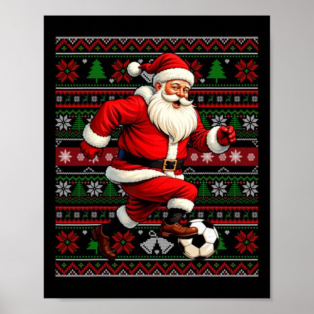 Póster Funny Santa Playing Soccer Ugly Christmas Sweater  (Frente)