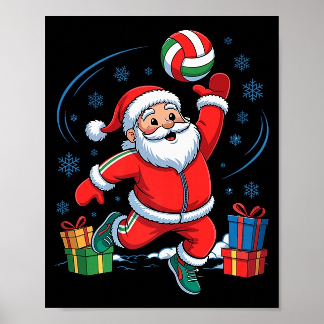 Póster Funny Santa Playing Volleyball Holiday Christmas X (Frente)