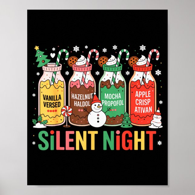 Póster Funny Santa Profol Silent Night Icu Nurses Merry C (Frente)