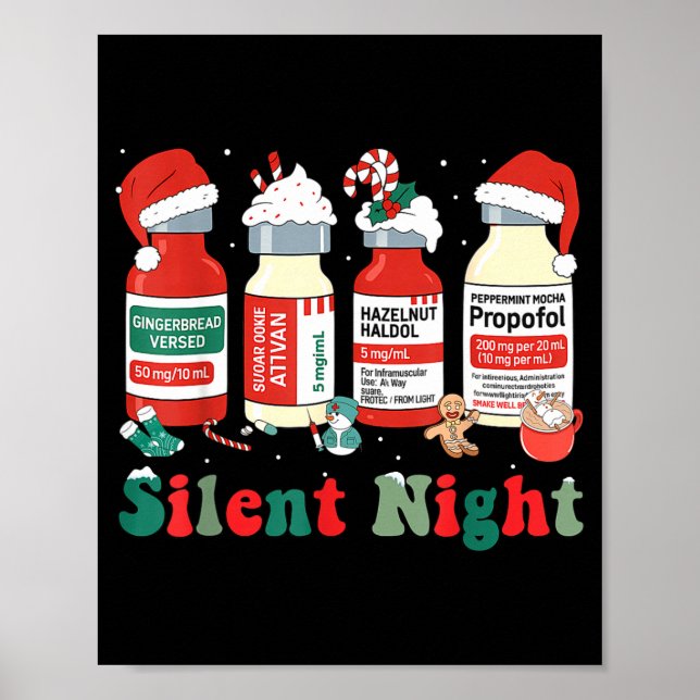 Póster Funny Santa Profol Silent Night Icu Nurses Merry C (Frente)
