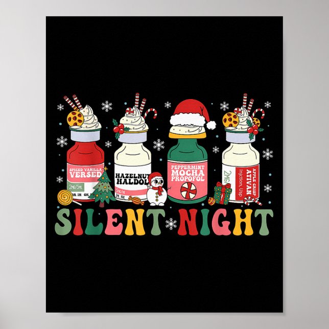 Póster Funny Santa Profol Silent Night Icu Nurses Merry C (Frente)