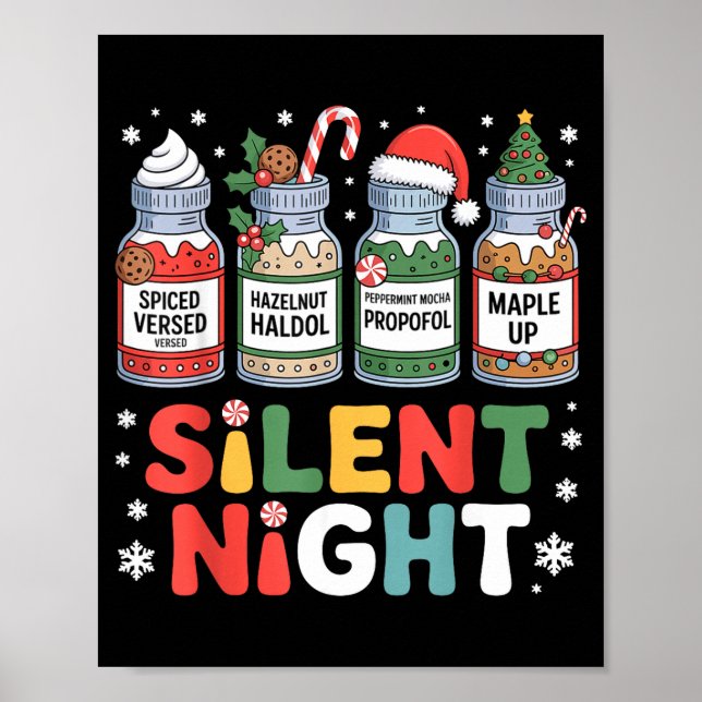 Póster Funny Santa Profol Silent Night Icu Nurses Merry C (Frente)