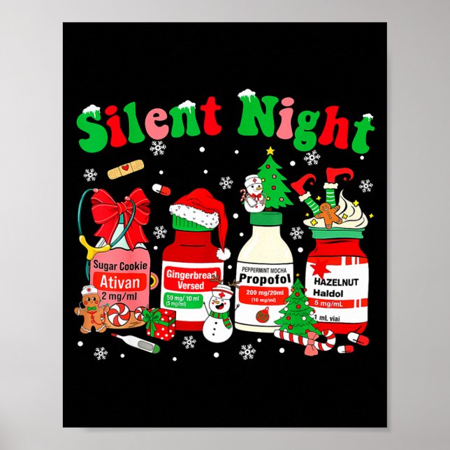 Póster Funny Santa Profol Silent Night Icu Nurses Merry C (Frente)