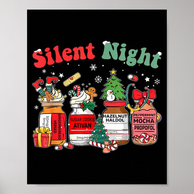Póster Funny Santa Profol Silent Night Icu Nurses Merry C (Frente)