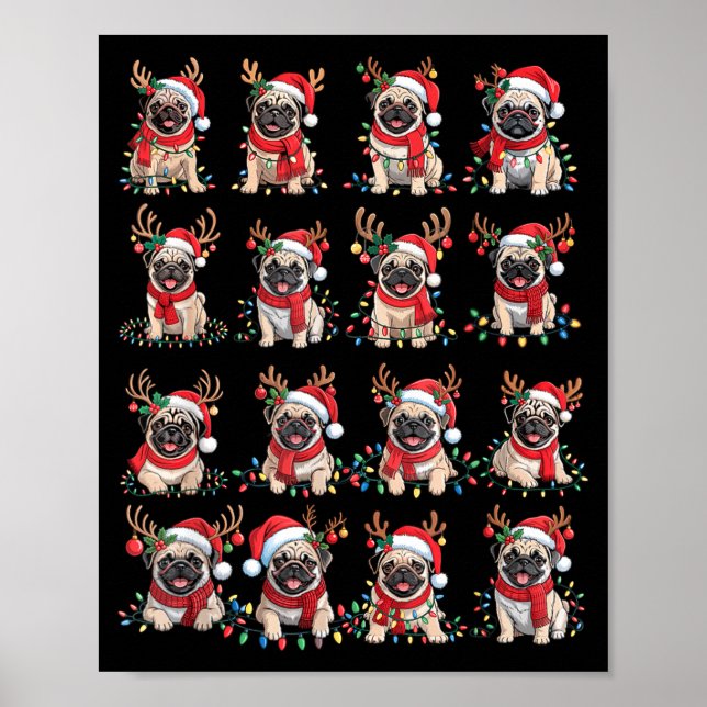 Póster Funny Santa Pugs Christmas Xmas For Women Men  (Frente)