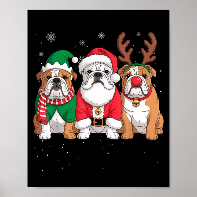 Póster Funny Santa Reindeer English Bulldog Dog Women Men (Frente)