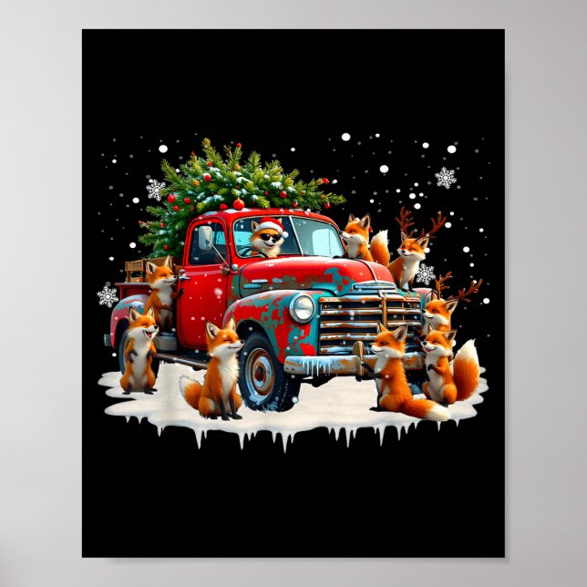 Póster Funny Santa Riding Christmas Tree Truck Fox Christ (Frente)