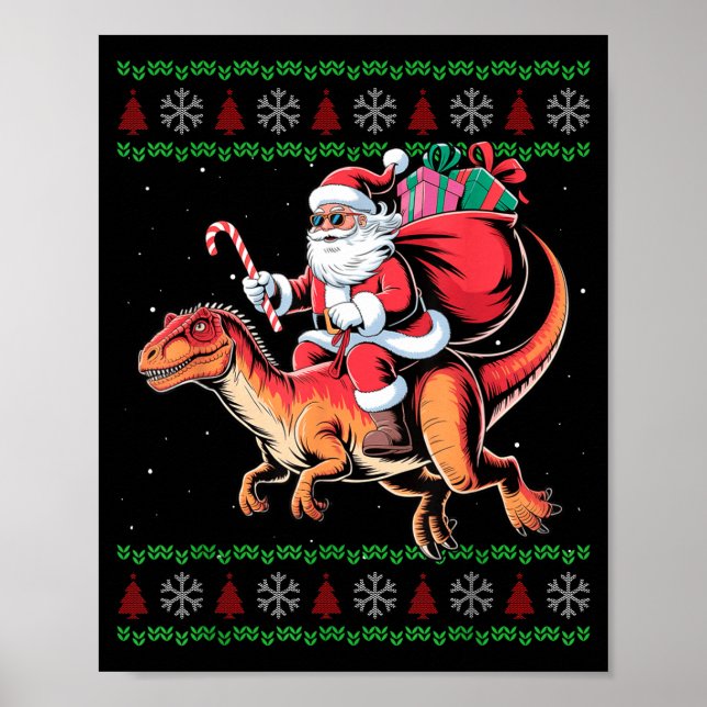 Póster Funny Santa Riding Dinosaur Animal Ugly Christmas  (Frente)