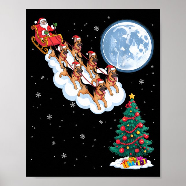 Póster Funny Santa Riding German Shepherd Dog Tree Christ (Frente)