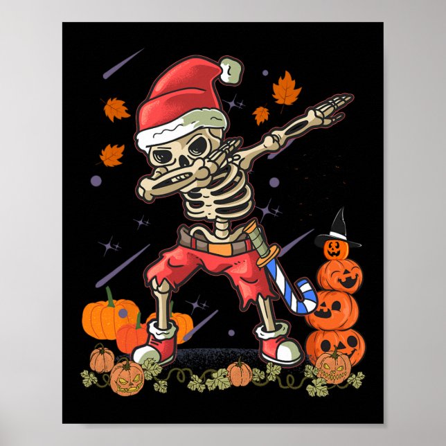 Póster Funny Santa Skeleton Dabbing Halloween Disstube Di (Frente)