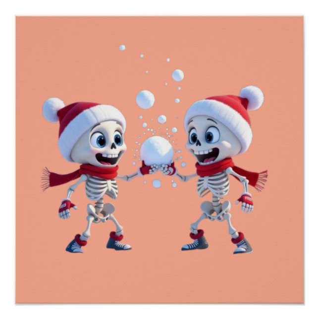 Póster Funny Santa Skeletons Having a Snowball Fight  (Anverso)