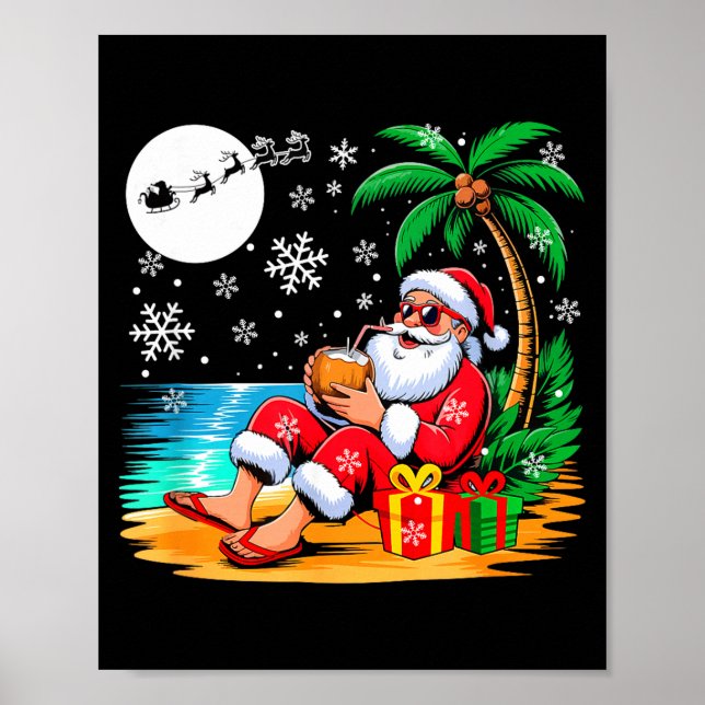 Póster Funny Santa Sungles Drinking Coconut On Beach Chri (Frente)