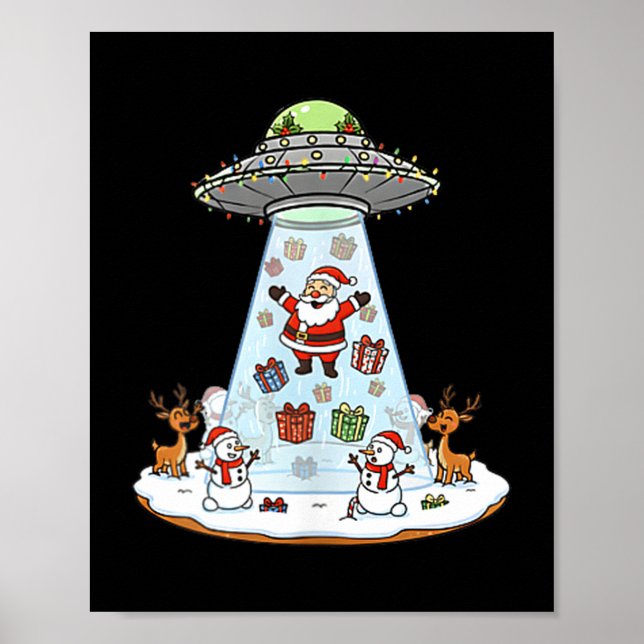 Póster Funny Santa Ufo Delivery Happy Reindeer Snowman Ch (Frente)
