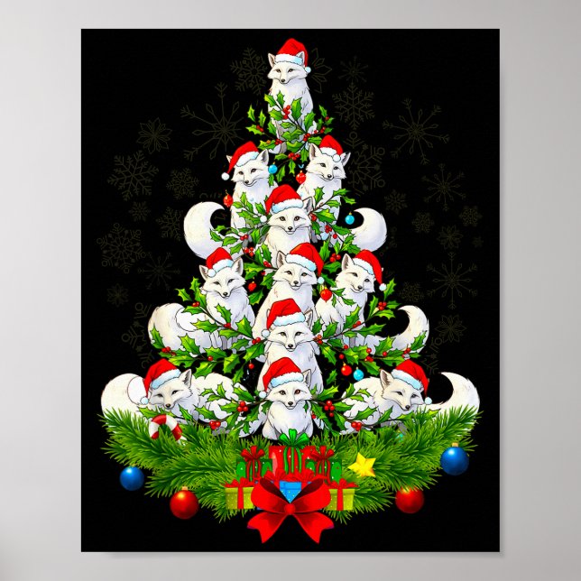 Póster Funny Santa Xmas Arctic Fox Christmas Tree  (Frente)