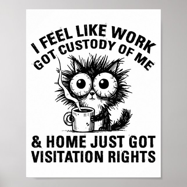 Póster Funny Sarcastic Cat I Feel Like Work Got Custody O (Frente)