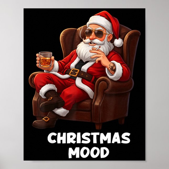 Póster Funny Sarcastic Santa Smoking And Drinking “christ (Frente)
