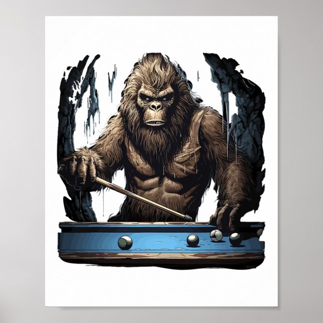 Póster Funny Sasquatch Bigfoot Jugando Billiards (Frente)