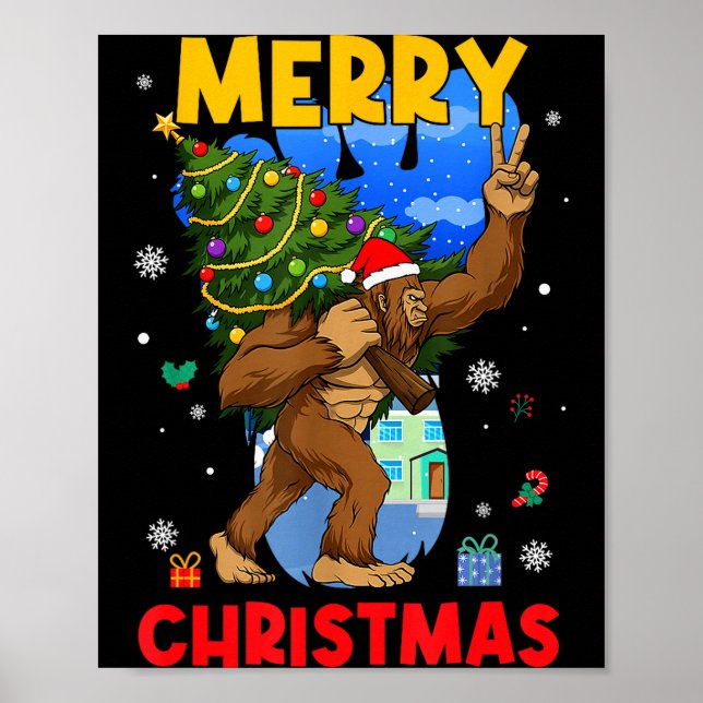 Póster Funny Sasquatch Santa Bigfoot Christmas Tree Xmas  (Frente)