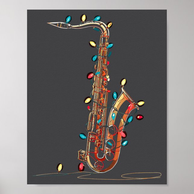 Póster Funny Saxophone Christmas Graphics Lights Lover Pl (Frente)