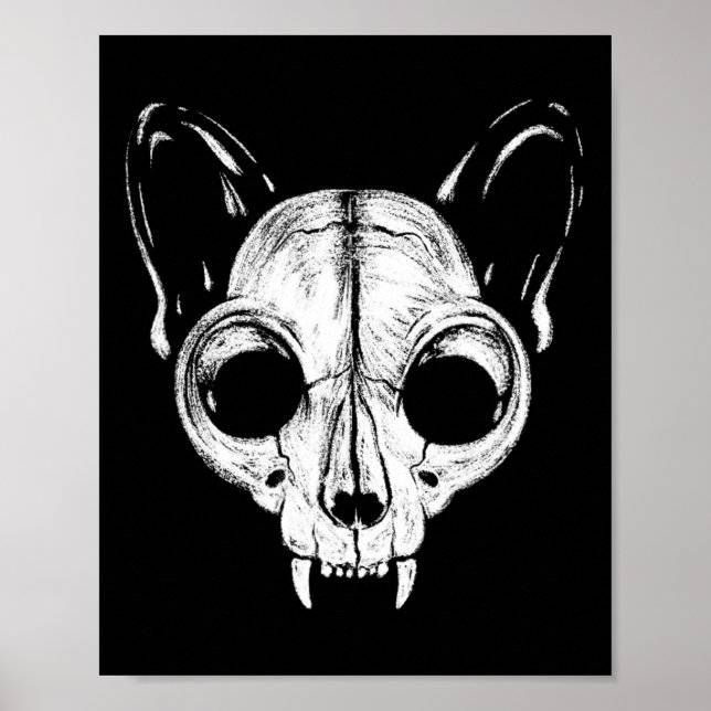 Póster Funny Scary Spooky Cat Feline Skeleton Hallo (Frente)
