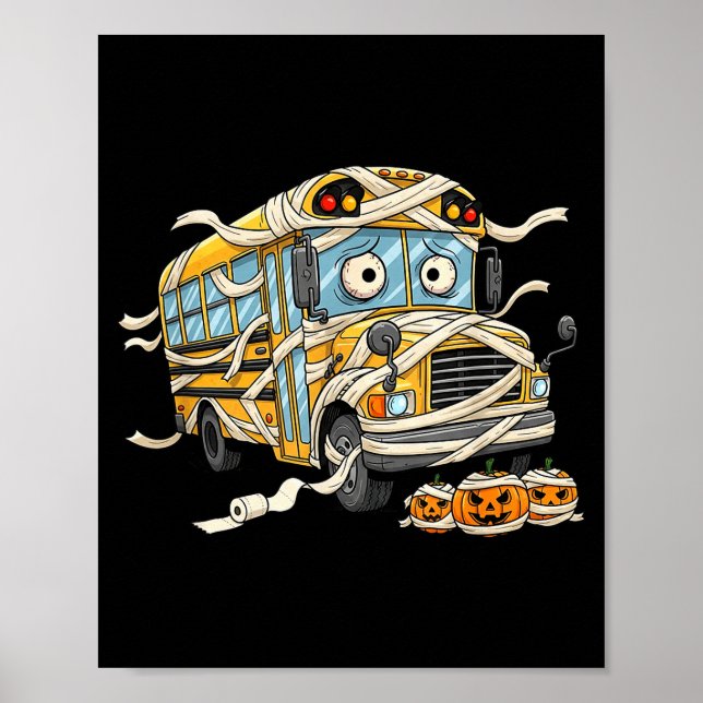 Póster Funny School Bus Mummy Pumpkin Halloween Kids Mens (Frente)