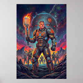 Póster Funny Sci-Fi Comic Alien Grill Master Pop Art