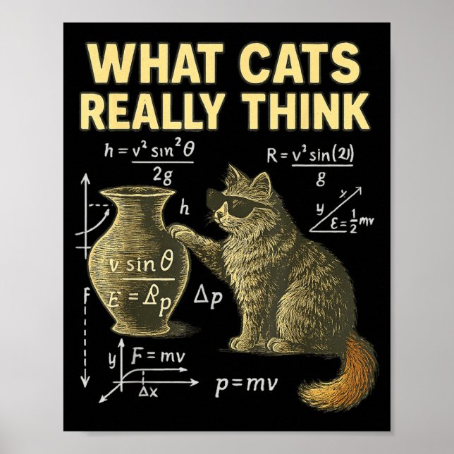 Póster Funny Science Cat Physics What Cats Think Gift Men (Frente)