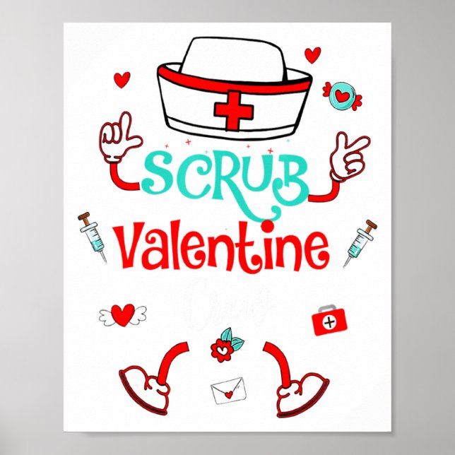 Póster Funny Scrub Valentines Day Nurse Crew Family Group (Frente)