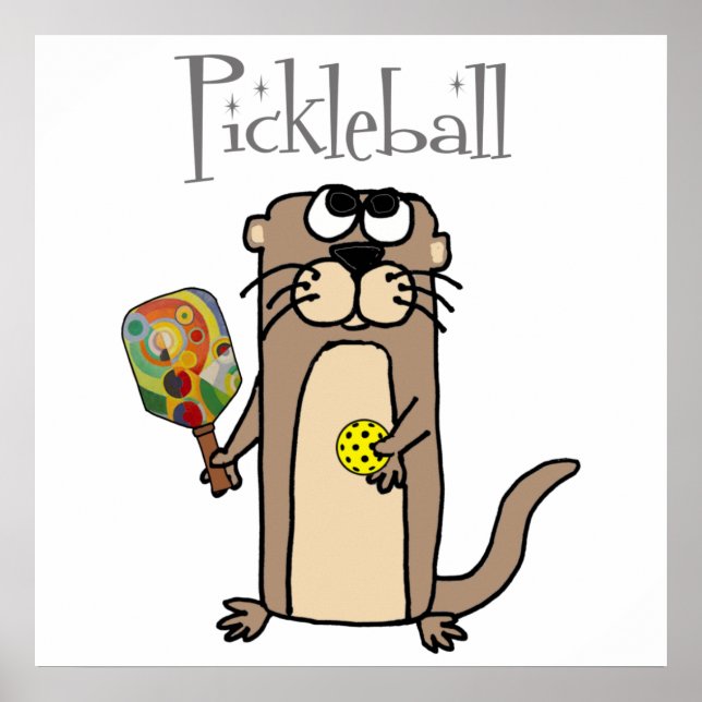 Póster Funny Sea Otter Jugando Deportes De Pickleball (Frente)