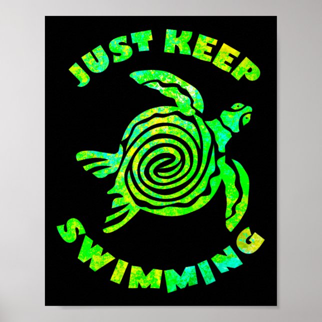 Póster Funny Sea Turtle Just Keep Swimming Ocean Beach Va (Frente)