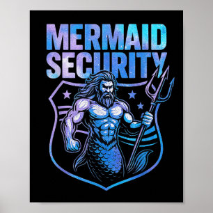 Póster Funny seguridad de la sirena papá Mermaid Beach Gu