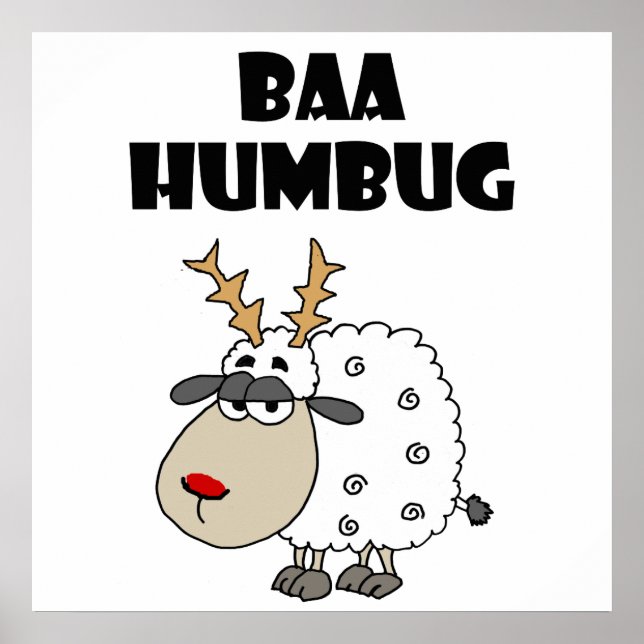 Póster Funny Sheep Bah Humbug Navidades Pun Personalizado (Frente)