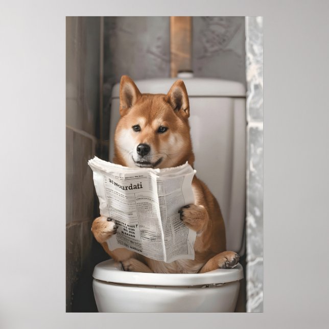 Póster Funny Shiba Inu on Toilet Print, Bathroom Humor (Frente)