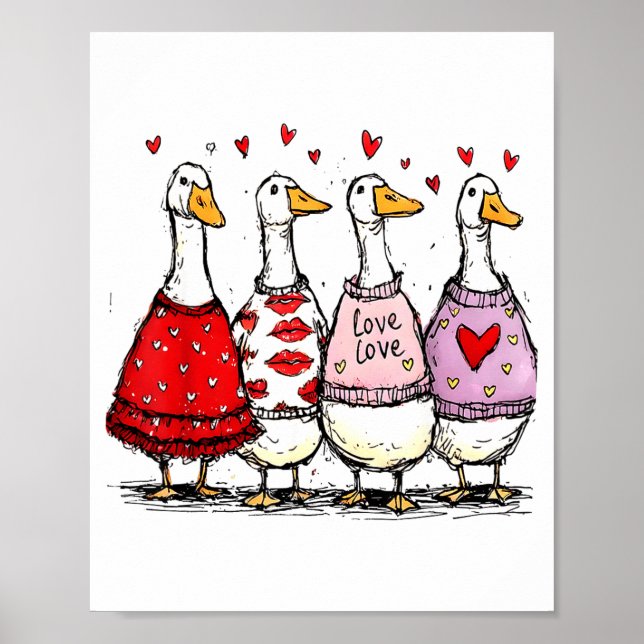 Póster Funny Silly Goose Valentine Trendy Valentine's Day (Frente)