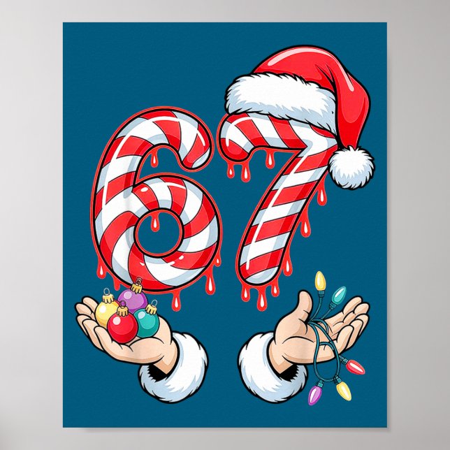 Póster Funny Six Seven 67 Christmas Candy Cane Festive Ho (Frente)