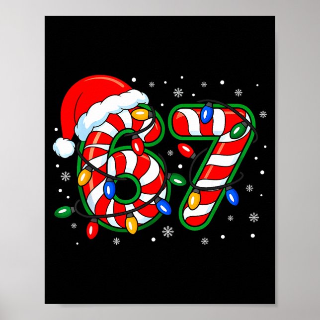 Póster Funny Six Seven 67 Meme 6 7 Christmas Candy Cane B (Frente)