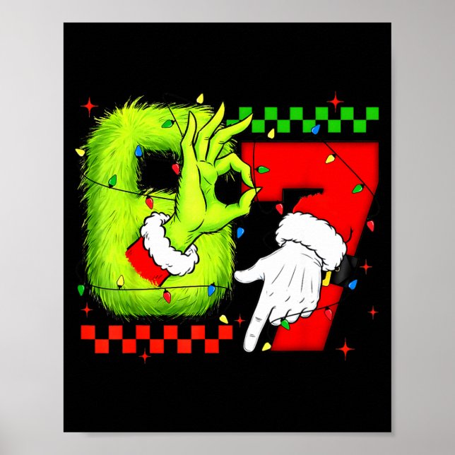 Póster Funny Six Seven 67 Meme 6 7 Christmas Elf Hand Boy (Frente)