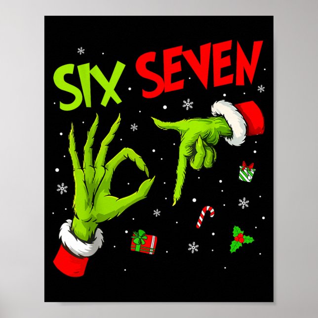 Póster Funny Six Seven 67 Meme 6 7 Christmas Elf Hand Boy (Frente)