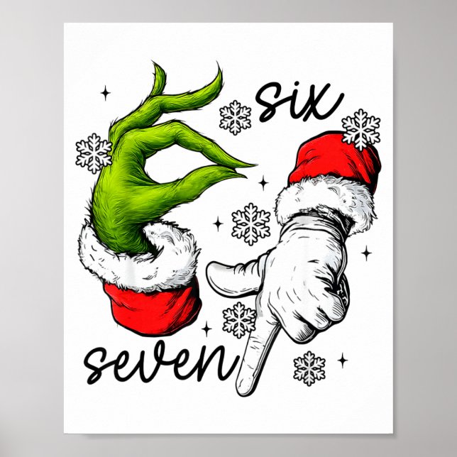 Póster Funny Six Seven 67 Meme 6 7 Christmas Elf Hand Boy (Frente)