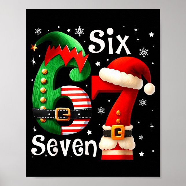 Póster Funny Six Seven 67 Meme 6 7 Elf Santa Christmas Pa (Frente)