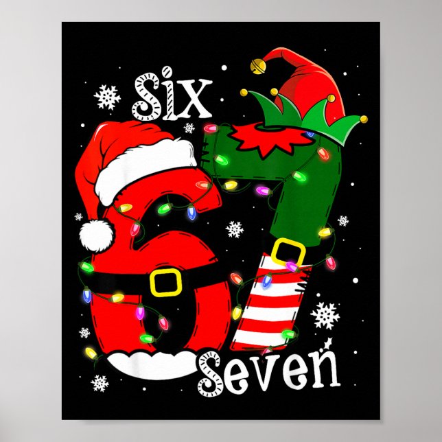 Póster Funny Six Seven 67 Meme 6 7 Elf Santa Christmas Pa (Frente)