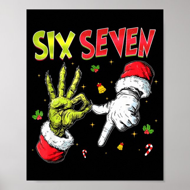Póster Funny Six Seven 67 Meme Monster Santa Christmas Pa (Frente)