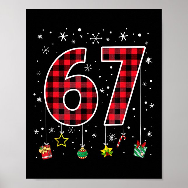 Póster Funny Six Seven 6 7 Meme 67 Christmas Red Plaid Xm (Frente)